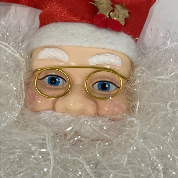 Vintage Santa Head Christmas Ornament Plastic Face Curly Garland Beard 10” - Picture 2 of 3